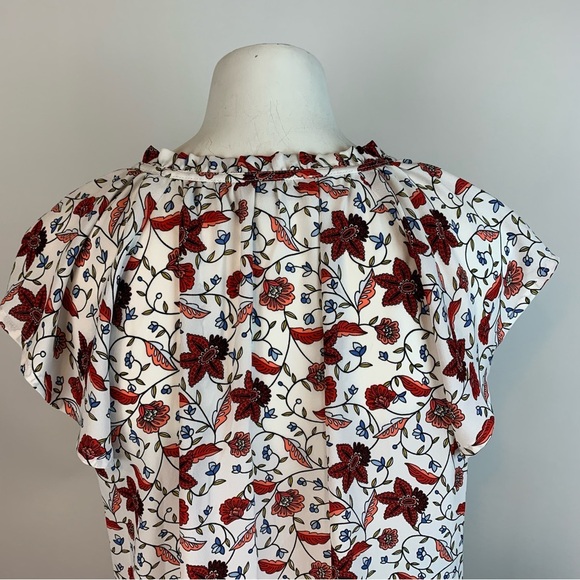 LOFT Round Ruffle Keyhole Tie Neck Floral Blouse- S - Picture 5 of 9